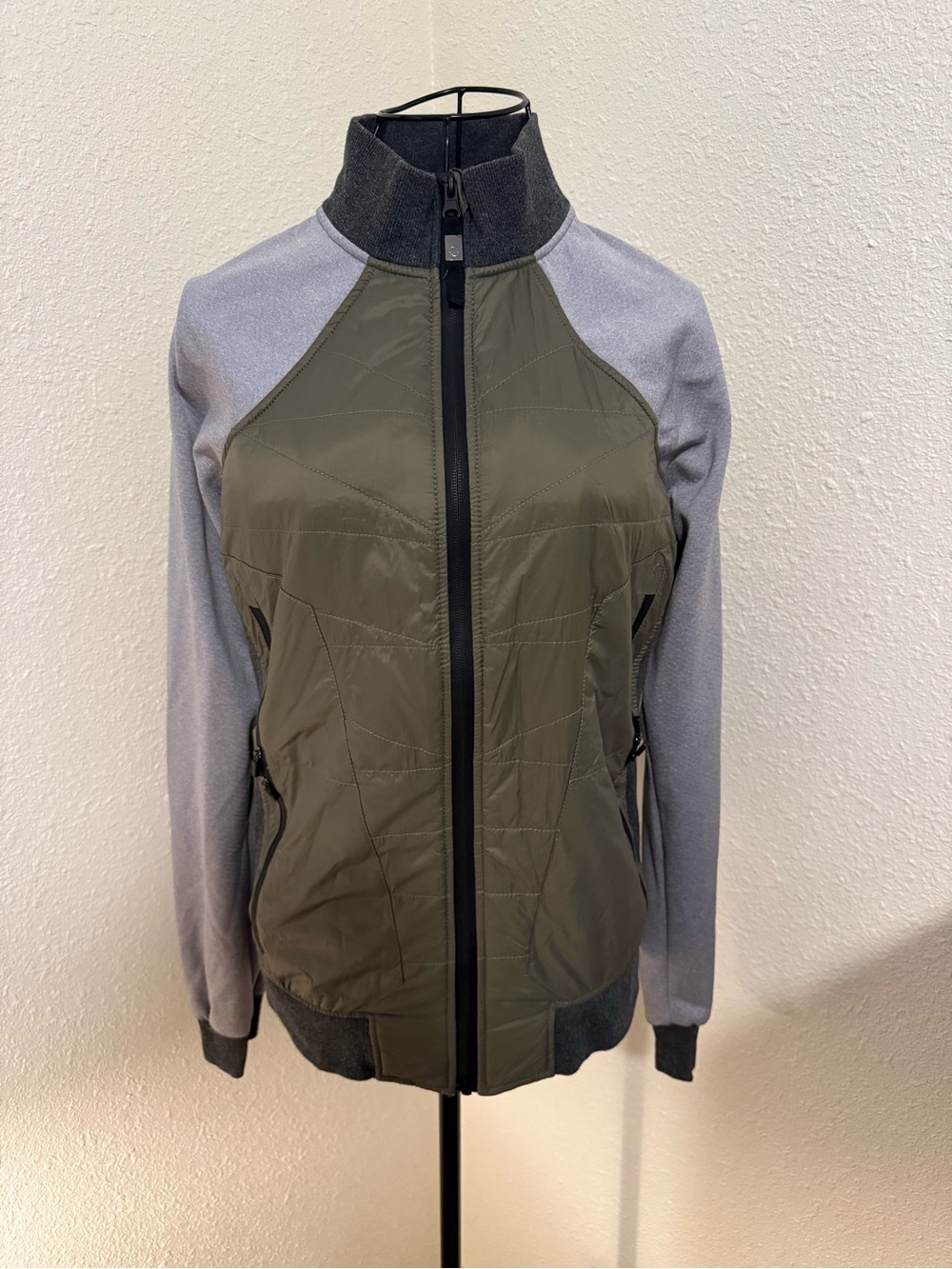 MPG Olive Green and Gray Zip-Front Jacket